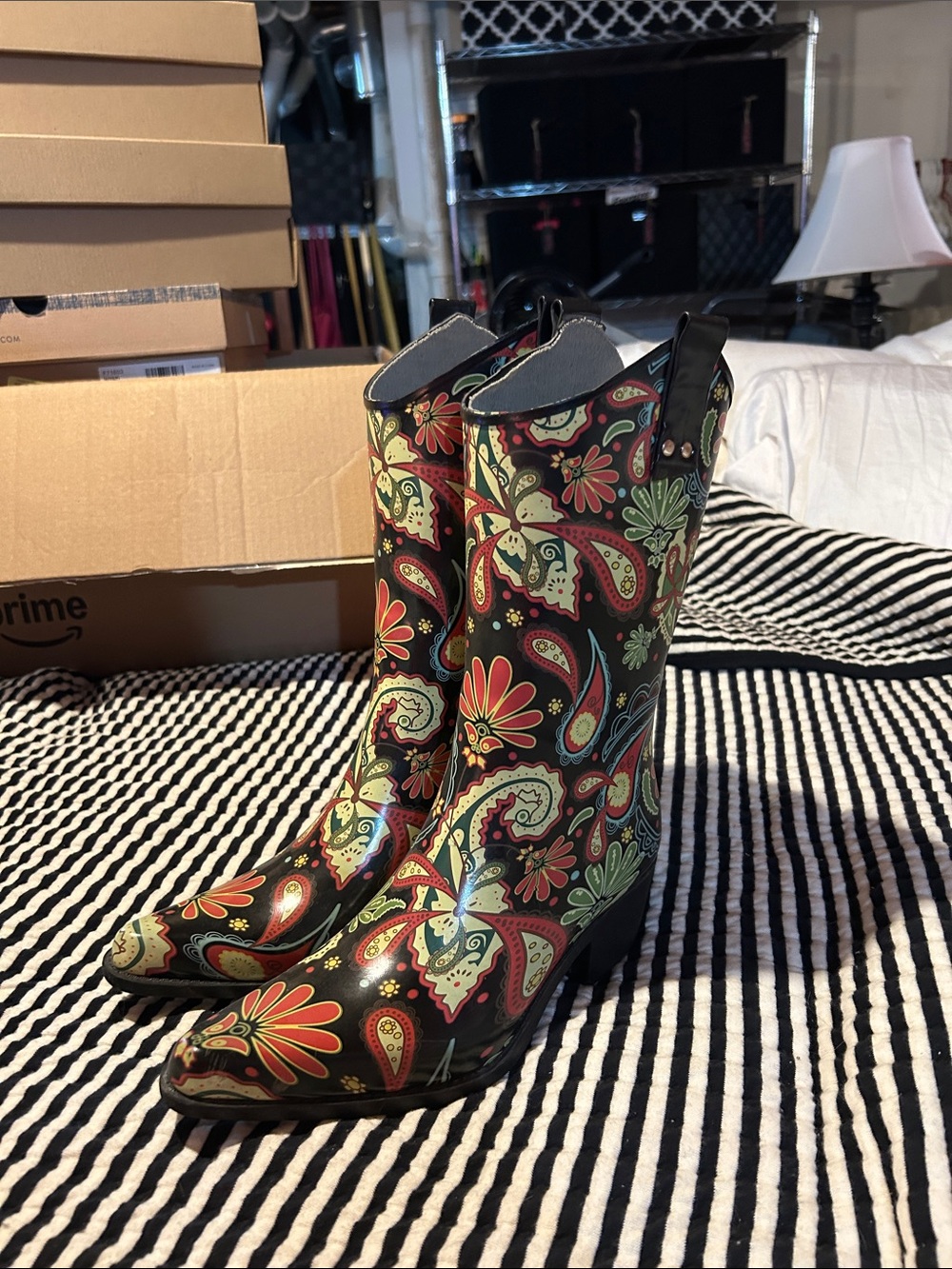 Nomad Black Floral Paisley Mid-Calf Rain Boots